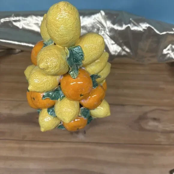 Mid-Century 12” Italian Lemon/Orange Topiary Basket Centerpiece Vintage